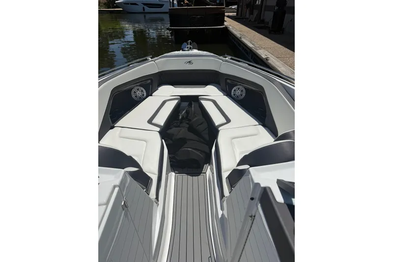 Slide: The Image of 2020 Monterey 298SS Super Sport boat interior with sleek seating and modern design. - 4