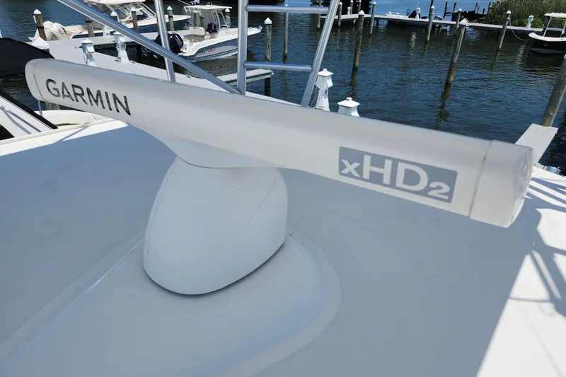 Slide: The Image of Garmin xHD2 radar on 2009 Cabo 36 Express boat at marina. - 26