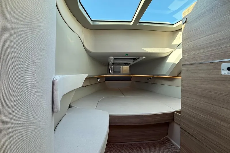 Slide: The Image of 2024 Saxdor 320 GTC cabin interior with skylight and modern design. - 36