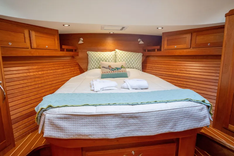 Slide: The Image of Luxurious cabin interior of 2016 Sabre 48 Salon Express yacht with cozy bedding. - 36