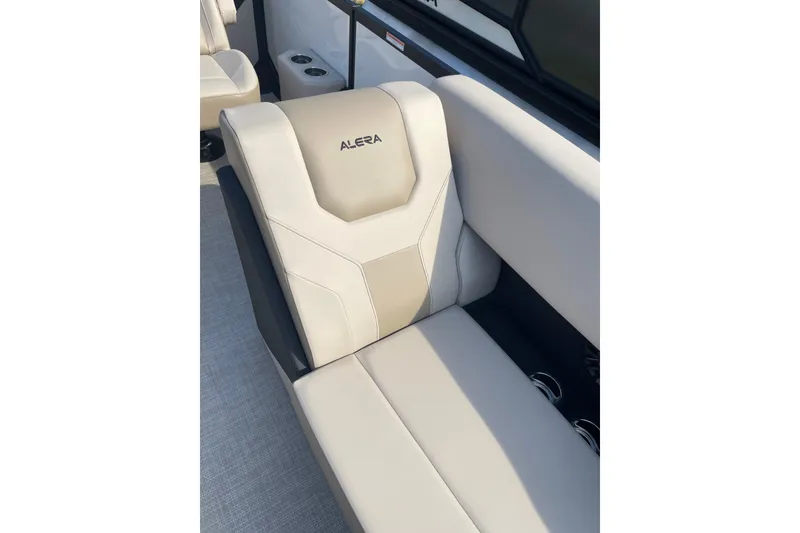Slide: The Image of Luxurious beige seating in 2026 Alera A22 boat interior. - 11