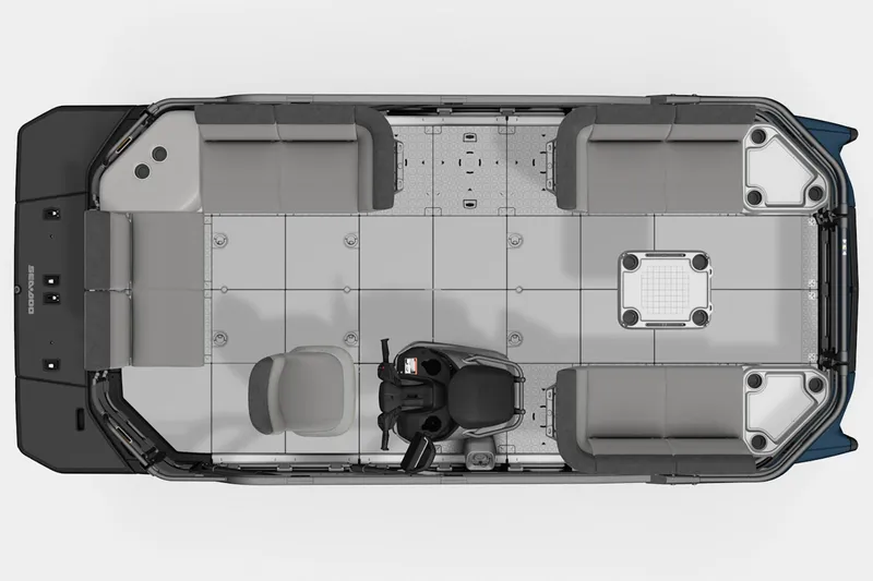 Slide: The Image of Top view of 2026 Sea-Doo Switch Cruise 18 pontoon boat interior layout. - 2