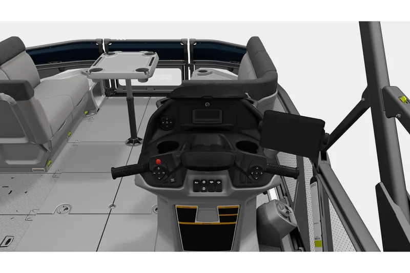 Slide: The Image of Interior view of 2026 Sea-Doo Switch Cruise 18, featuring helm and seating area. - 1