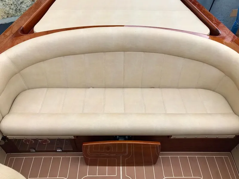 Slide: The Image of Luxurious beige seating in 2020 Custom Windlea Runabout boat interior. - 17
