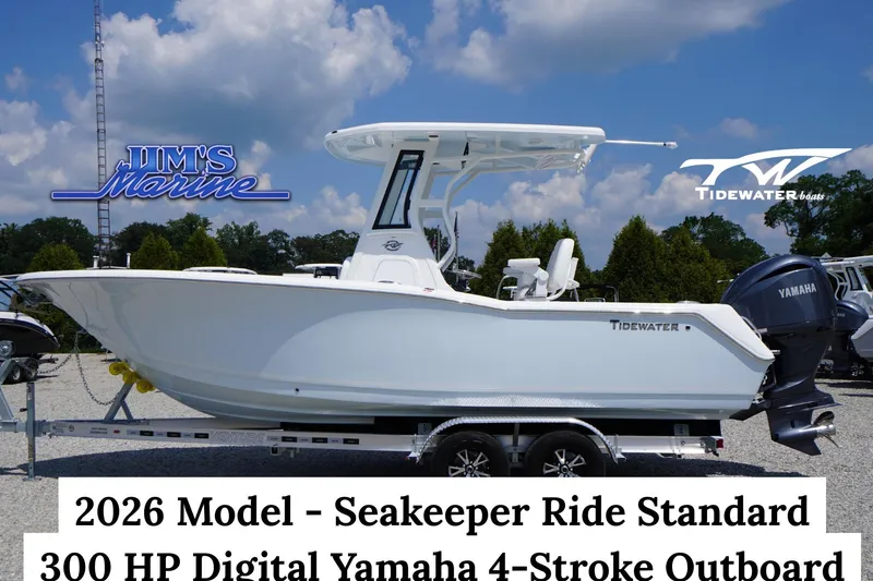 The Image of 2026 Tidewater 232 CC Adventure boat with Yamaha 300 HP outboard on trailer. - 0