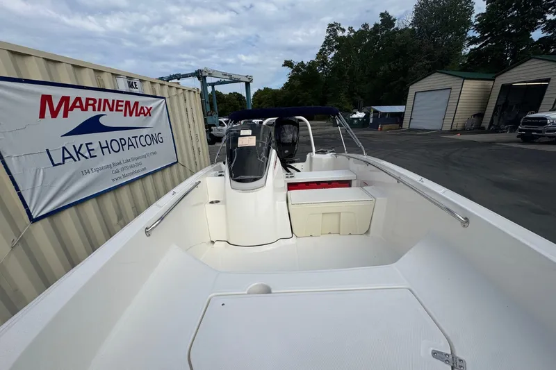 Slide: The Image of A 2027 Boston Whaler 160 Super Sport is parked. A MarineMax banner is visible. - 16
