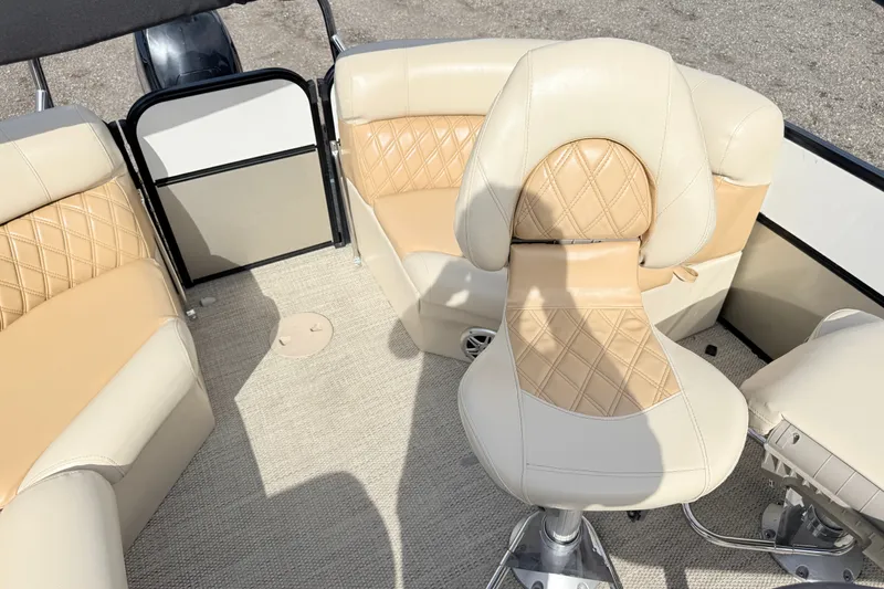 Slide: The Image of Luxurious seating on 2019 South Bay S224SB225 boat with beige upholstery and diamond stitching. - 8