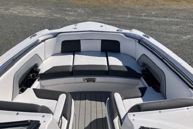Slide: The Image of 2024 Monterey M-65 boat interior with luxurious seating and modern design. - 21