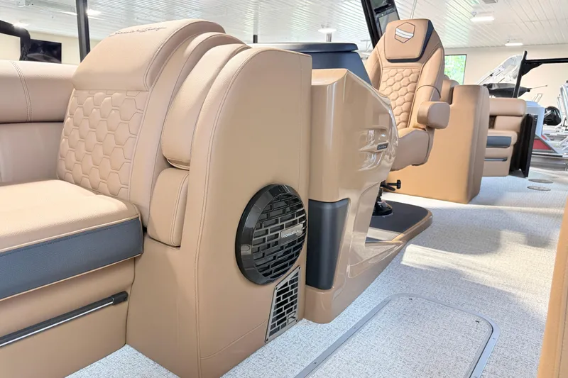 Slide: The Image of Luxurious interior of 2026 South Bay 525RS DC boat with beige seating and modern design. - 20
