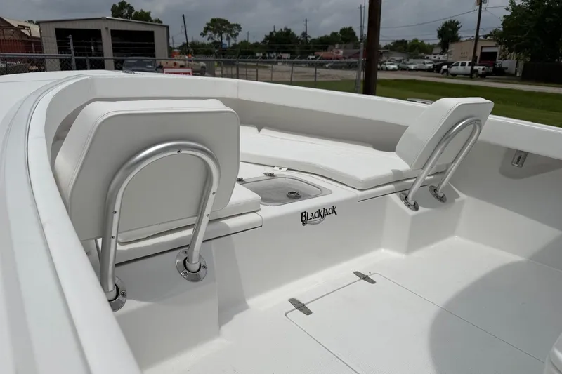 Slide: The Image of 2026 BlackJack 256 Coastal boat interior with white seating and sleek design. - 8