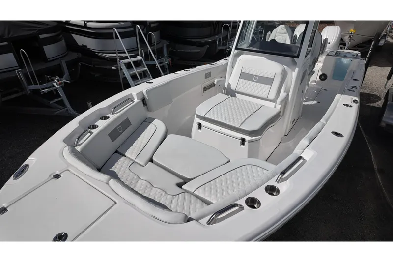 Slide: The Image of 2026 Sea Fox 268 Commander boat interior with cushioned seating and modern design. - 8