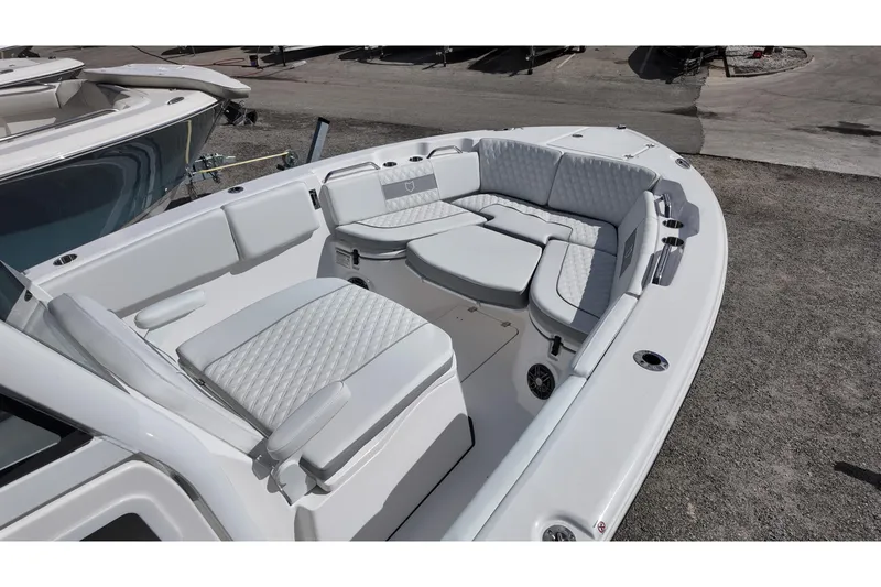 Slide: The Image of 2026 Sea Fox 268 Commander boat interior with cushioned seating and modern design. - 7