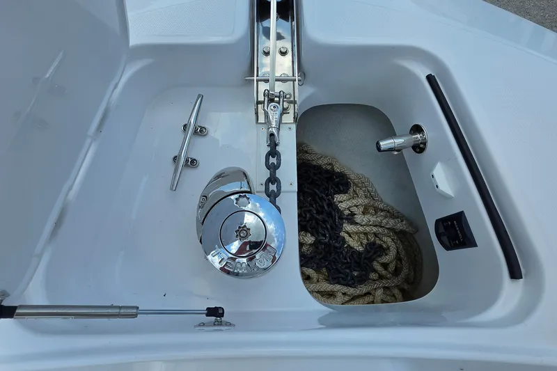 Slide: The Image of Anchor compartment of 2027 Bertram 39 CC boat with chain and rope. - 24
