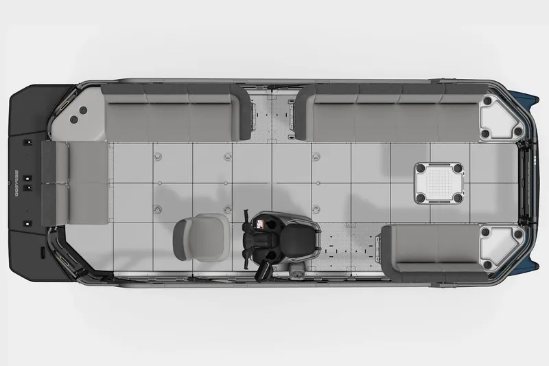 Slide: The Image of 2026 Sea-Doo Switch Cruise 21 pontoon boat, top view, spacious seating layout. - 4