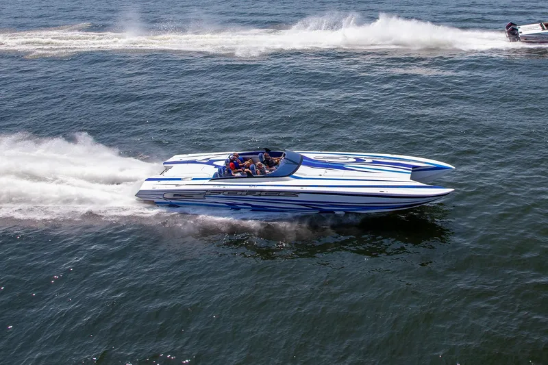 Slide: The Image of High-speed Skater 438 powerboat racing on open water, 2020 model. - 24