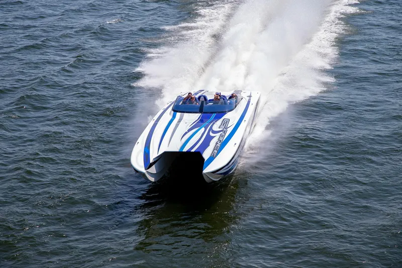 Slide: The Image of High-speed Skater 438 powerboat racing on open water, 2020 model. - 21
