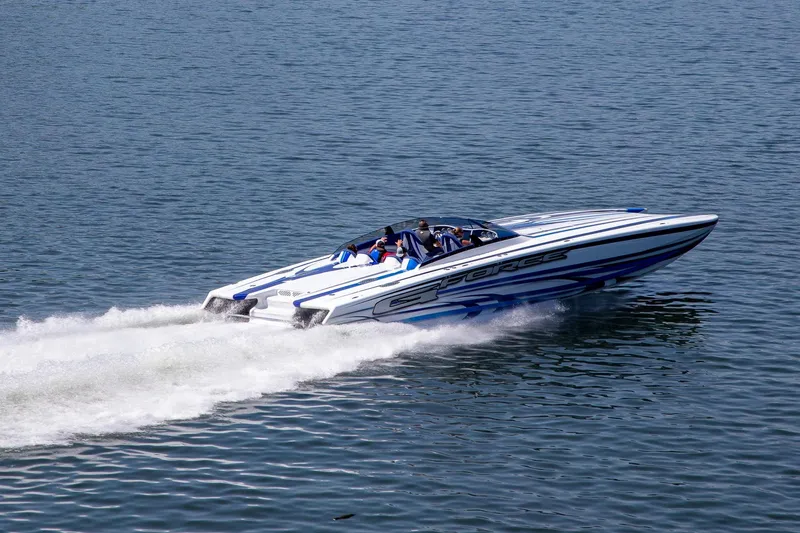 Slide: The Image of High-speed Skater 438 powerboat cruising on open water, 2020 model. - 25