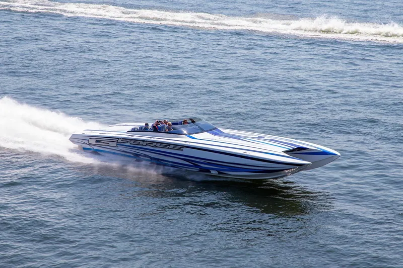 Slide: The Image of High-speed Skater 438 powerboat cruising on open water, 2020 model. - 23
