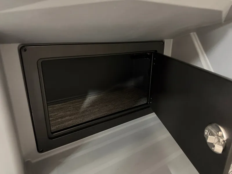Slide: The Image of An open storage compartment with carpeted flooring and a black door. - 15