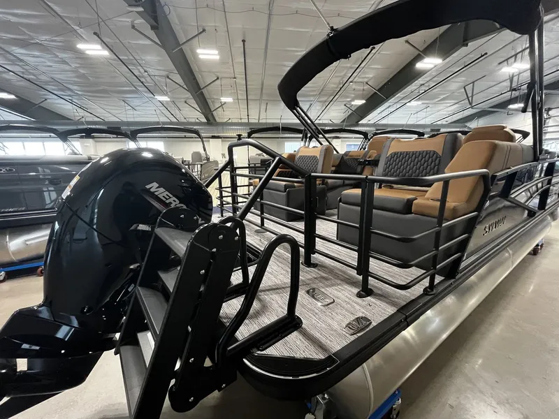 Slide: The Image of Sylvan X3 LZ DH 2027: Sleek pontoon boat with comfortable seating and a powerful outboard motor. - 20