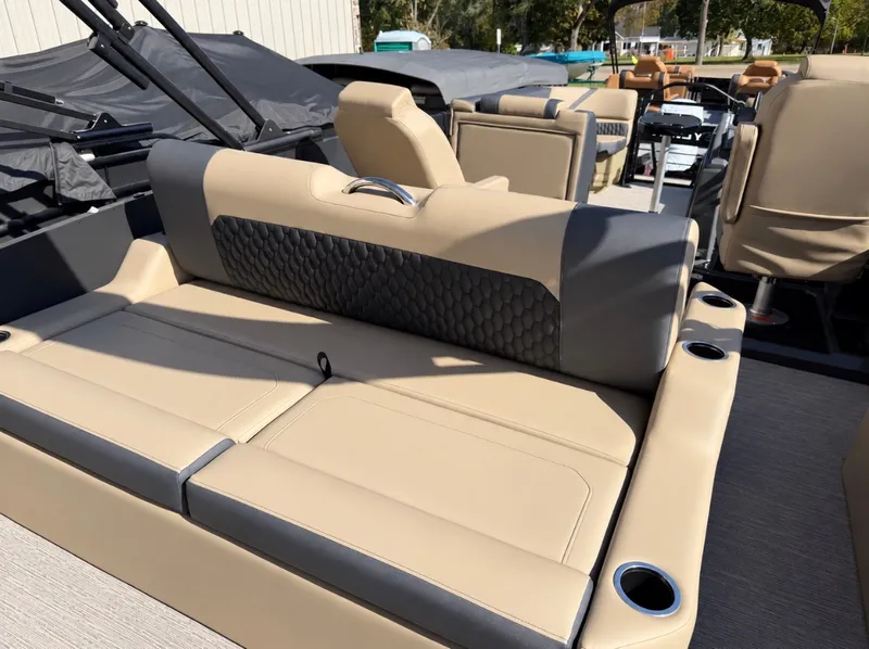 Slide: The Image of Sylvan X3 ULZ 2027: Luxurious seating with cup holders, perfect for comfortable boating. - 26