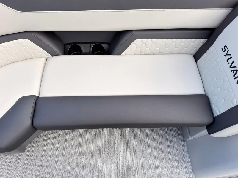 Slide: The Image of The 2027 Sylvan Q-20 Party Fish features a stylish bench seat with modern upholstery. - 23