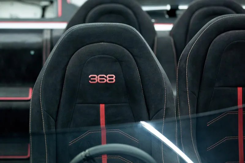 Slide: The Image of Skater 368 car seats, black with red stitching, 2020 model interior design. - 11