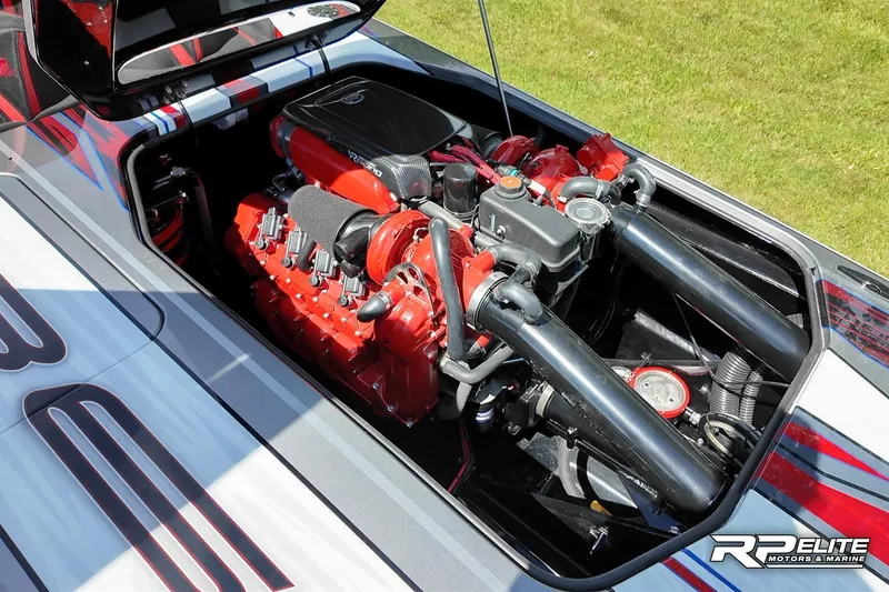 Slide: The Image of High-performance engine of a 2024 Skater 368 boat, showcasing intricate mechanical details. - 33