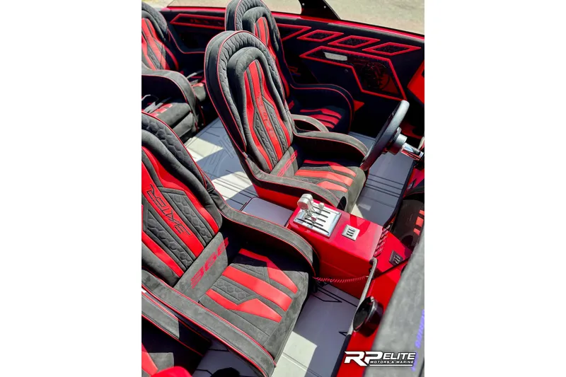 Slide: The Image of Luxurious 2024 Skater 368 interior with red and black seats, sleek design, and modern controls. - 19