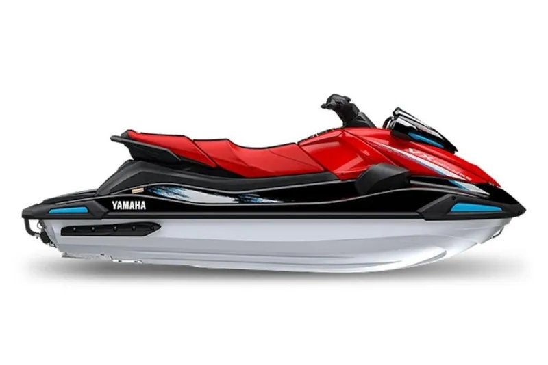 Slide: The Image of 2026 Yamaha WaveRunner VX Deluxe in red and black, side view. - 22