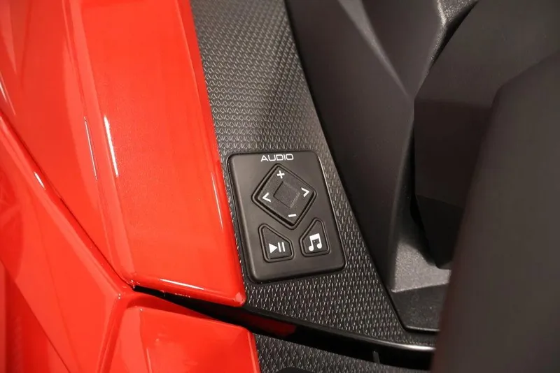 Slide: The Image of Audio control panel on 2026 Yamaha WaveRunner VX Deluxe, featuring sleek red design. - 15