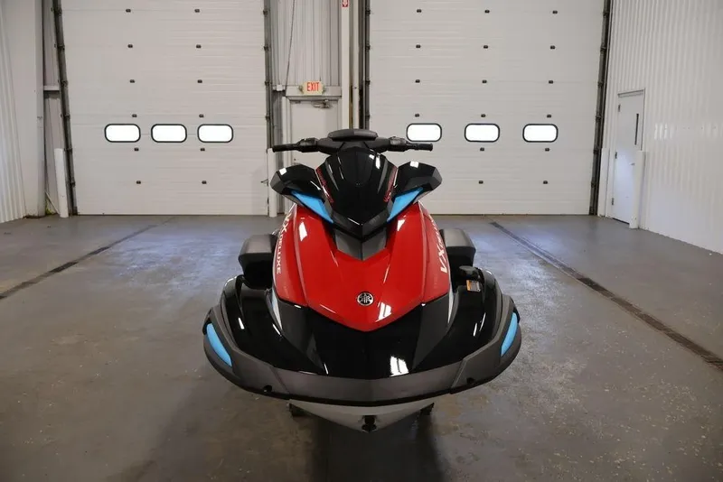 Slide: The Image of 2026 Yamaha WaveRunner VX Deluxe in a garage, front view, red and black design. - 4