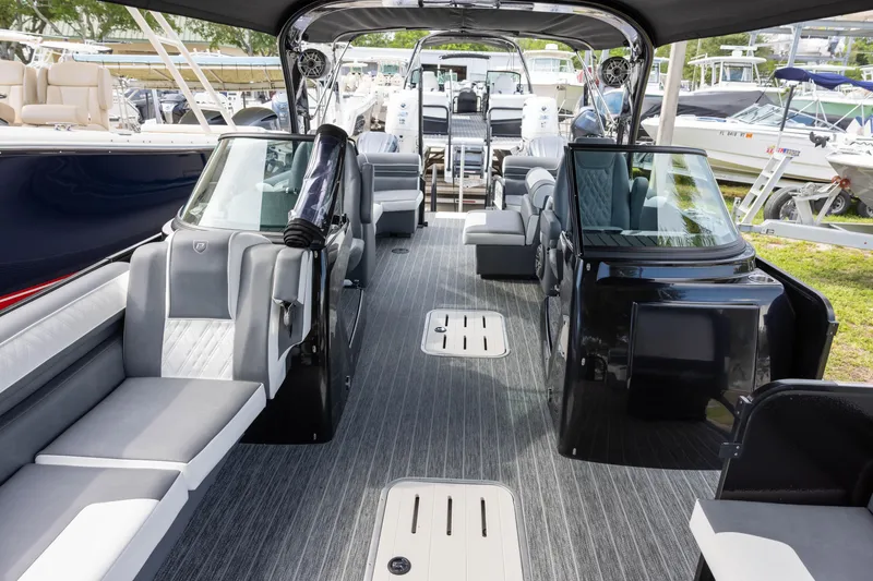 Slide: The Image of Luxurious 2026 Premier 270 Intrigue GTS RF boat interior with sleek seating and modern design. - 7