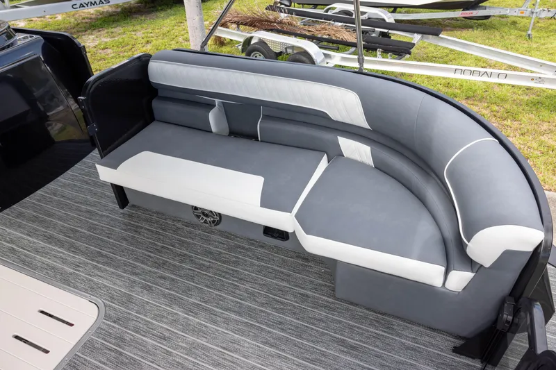 Slide: The Image of Luxurious seating on 2026 Premier 270 Intrigue GTS RF boat with stylish gray upholstery. - 6