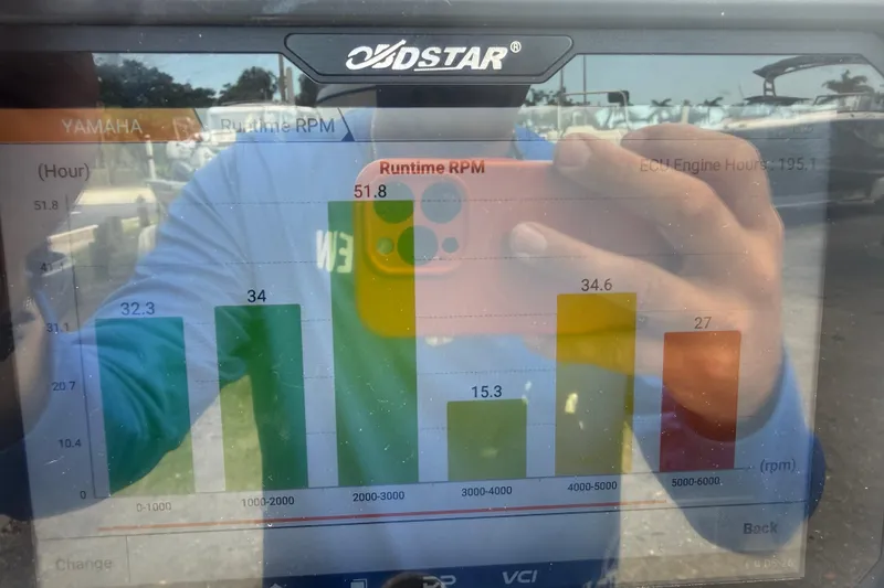 Slide: The Image of Display screen showing engine runtime RPM data for a 2012 Hurricane SunDeck Sport 188 OB. - 20