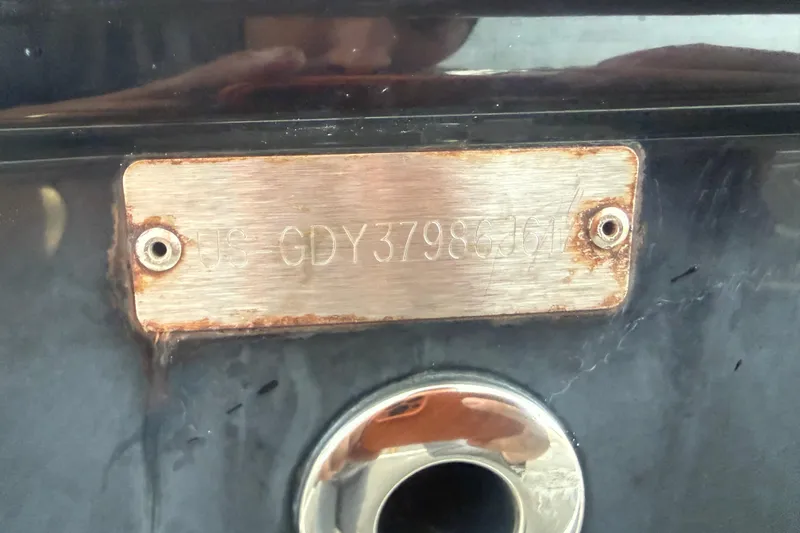 Slide: The Image of 2017 Hurricane SunDeck 187 OB boat identification plate with visible serial number. - 29