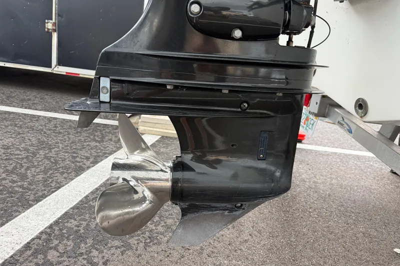 Slide: The Image of 2017 Hurricane SunDeck 187 OB boat motor and propeller close-up. - 6