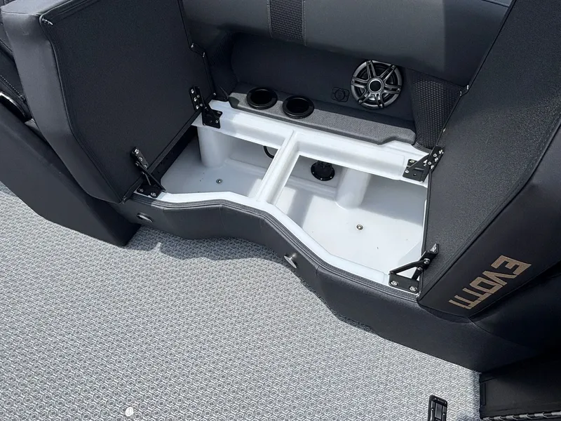 Slide: The Image of The image shows the storage area of a 2027 Evotti 521 QL boat. - 26