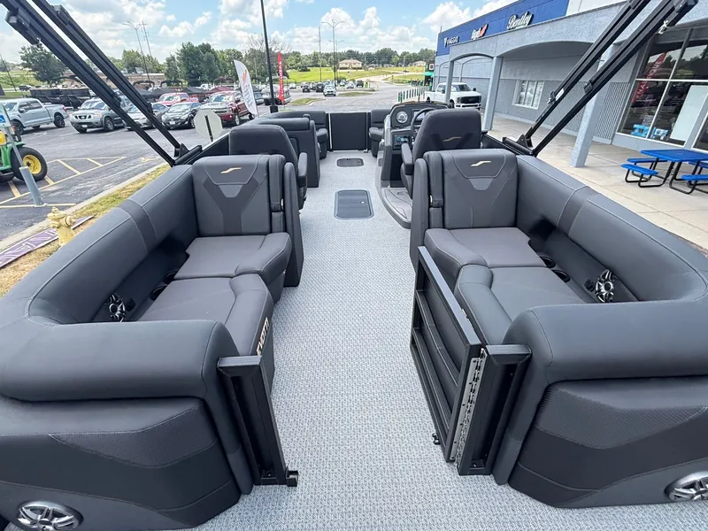 Slide: The Image of The image shows the spacious deck of a 2027 Evotti 521 QL with luxurious seating. - 31