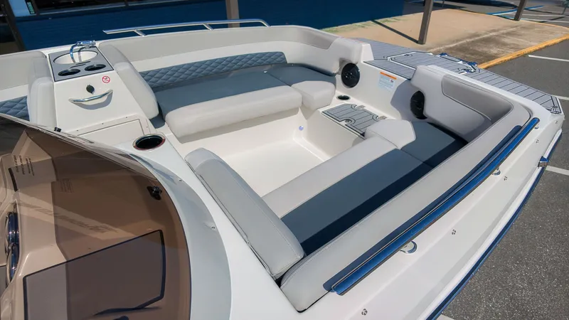 Slide: The Image of The image shows the cockpit of a 2027 Starcraft SVX 211 OB with gray upholstery. - 4