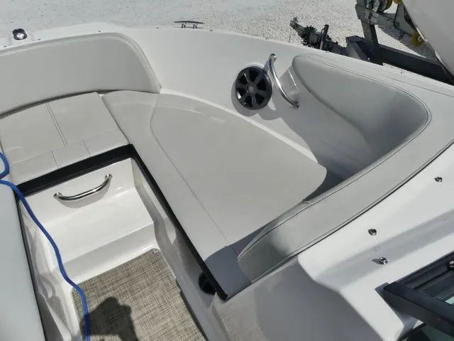 Slide: The Image of The image shows the seating area of a 2021 Sea Ray SPX 190 Outboard boat. - 14
