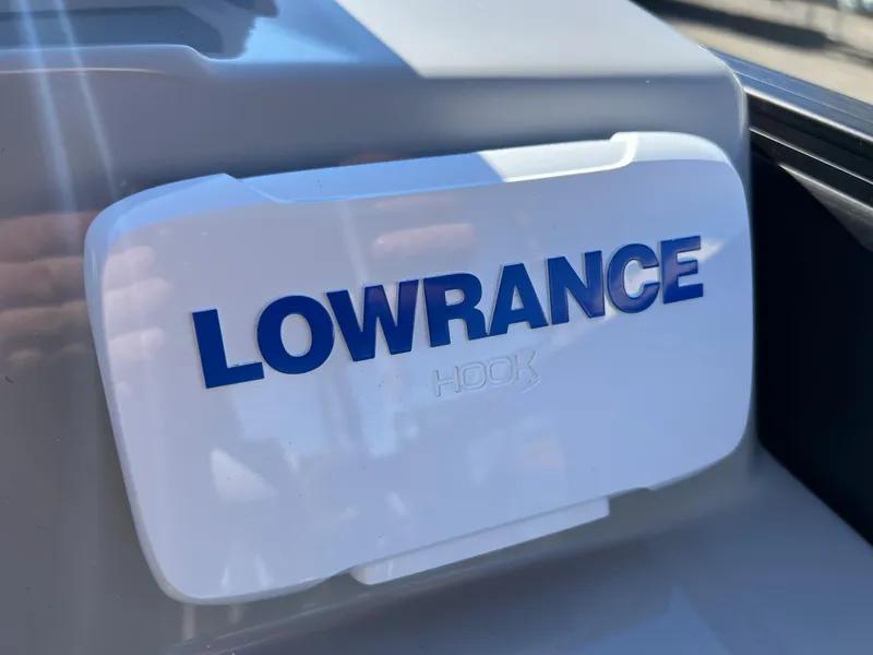Slide: The Image of Lowrance Hook device on a 2023 Viaggio Lago 22U Tri Toon. - 19