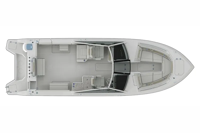 Slide: The Image of Manufacturer Provided Image: Top view of 2026 Sailfish 316 DC boat layout, featuring seating and helm areas. - 12