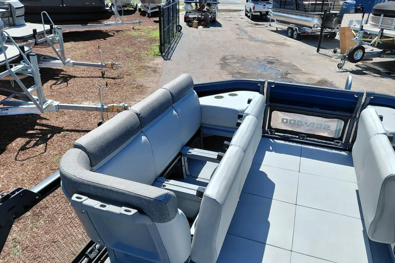 Slide: The Image of 2024 Sea-Doo Switch Cruise 18 interior with spacious seating and modern design. - 16
