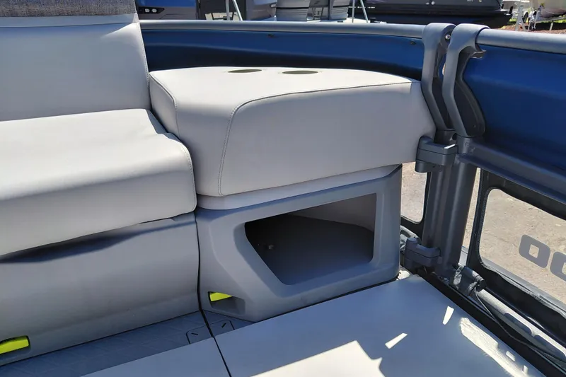 Slide: The Image of 2024 Sea-Doo Switch Cruise 18 interior seating with storage compartment. - 18