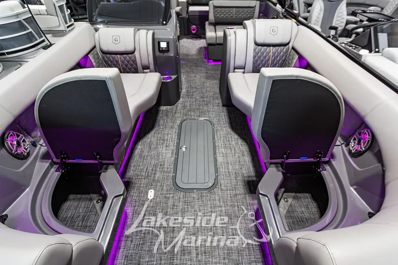 Slide: The Image of Luxurious interior of 2026 Godfrey Sanpan 2700 MTF pontoon boat with stylish seating. - 16