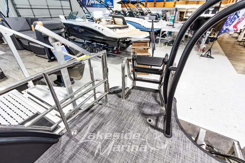 Slide: The Image of 2026 Godfrey Sanpan 2700 MTF pontoon boat interior at Lakeside Marina showroom. - 57