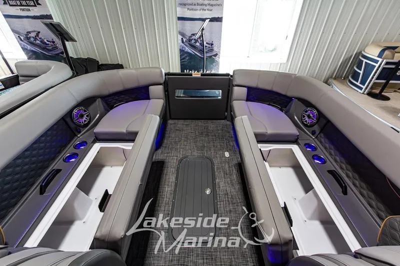 Slide: The Image of Luxurious interior of 2026 Godfrey Sanpan 2700 MTF pontoon boat at Lakeside Marina. - 17