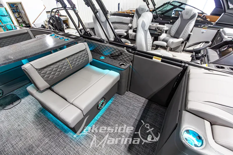 Slide: The Image of Luxurious interior of 2026 Godfrey Sanpan 2700 MTF pontoon boat with modern seating. - 26