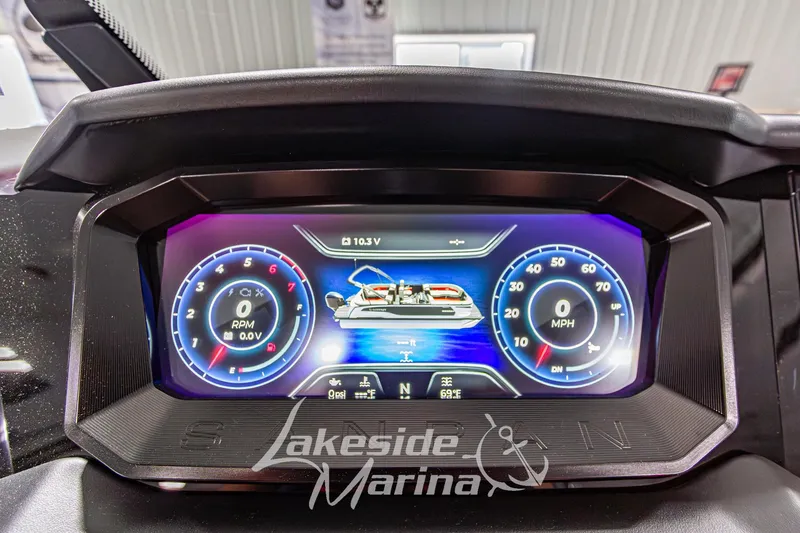 Slide: The Image of Dashboard display of 2026 Godfrey Sanpan 2700 MTF, showing RPM and speedometer. - 39